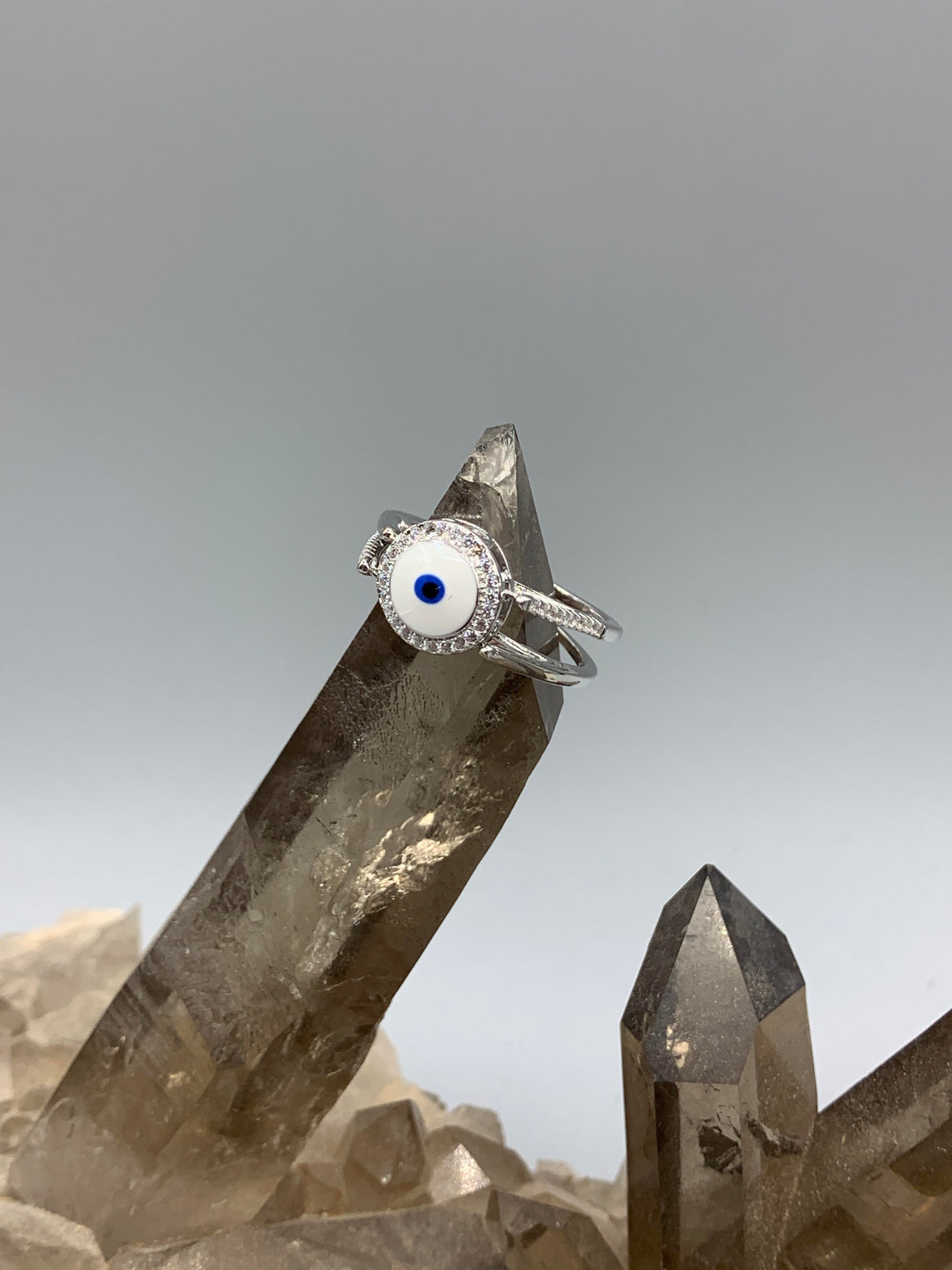 Sterling Silv. Reversible Evil Eye Ring 9