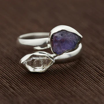 Tanzanite & Herkimer Diamond SS Ring 8